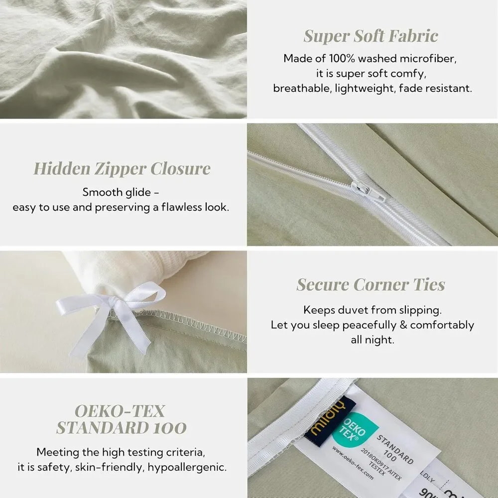 MILDLY Soft Duvet Cover - 100% Washed Microfiber October Mist Sage FULL 80X90